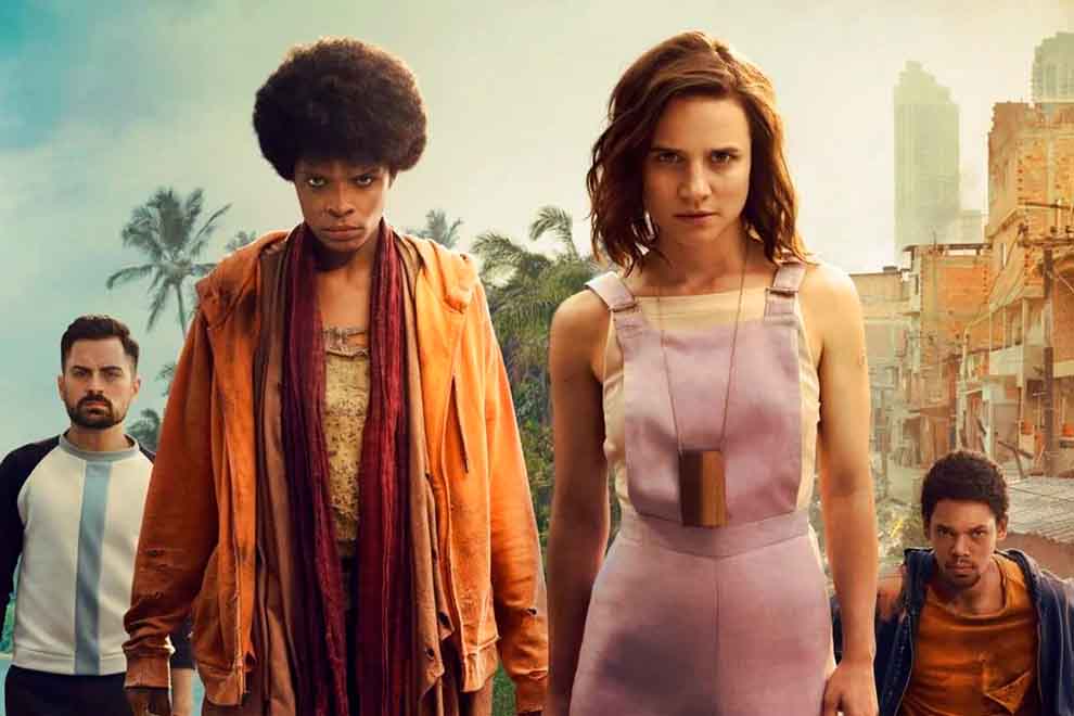 3% Elenco da série retratando personagens em ambientes urbanos.