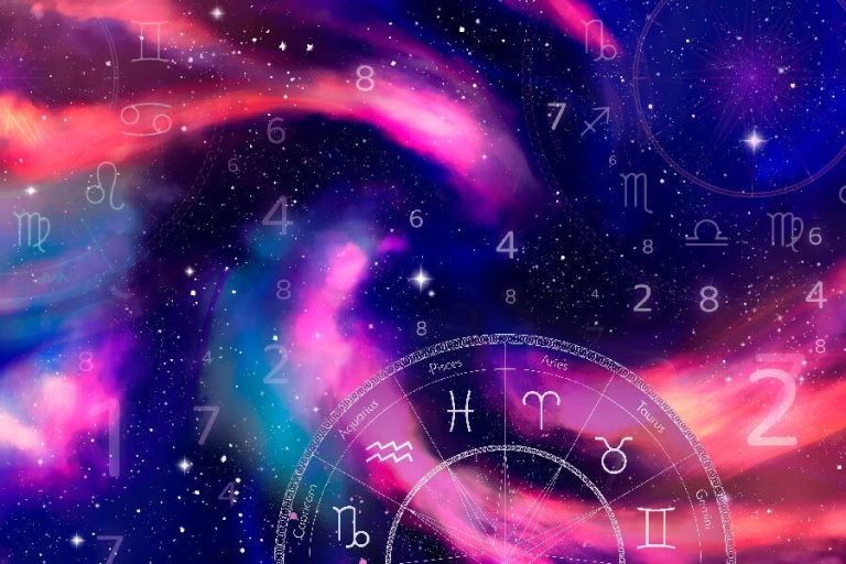 Fundo cósmico com signos e números astrológicos